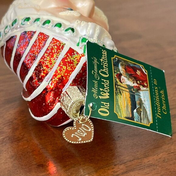Old World Christmas Romantic Santa Head Blown Glass Ornament 2001 Hearts #40024 - Picture 7 of 10